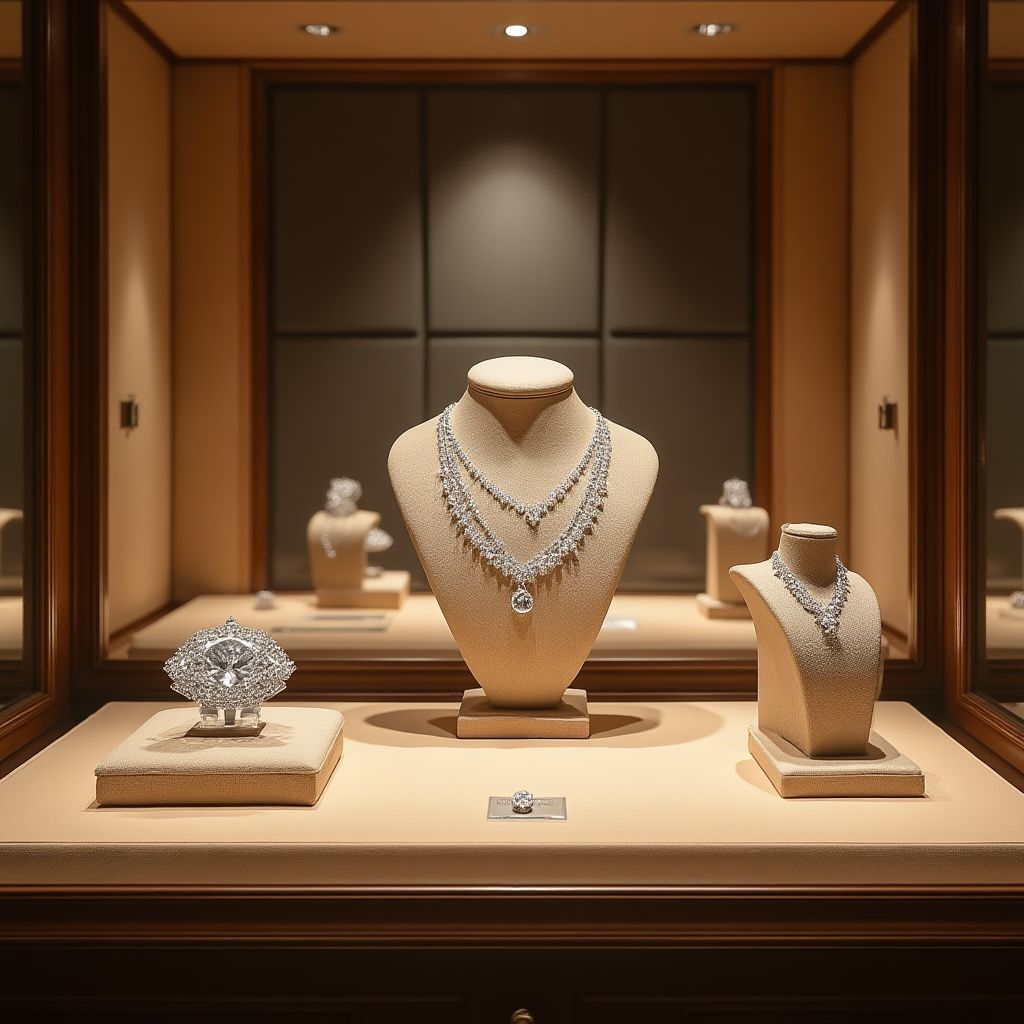 Exhibición de joyería de diamantes